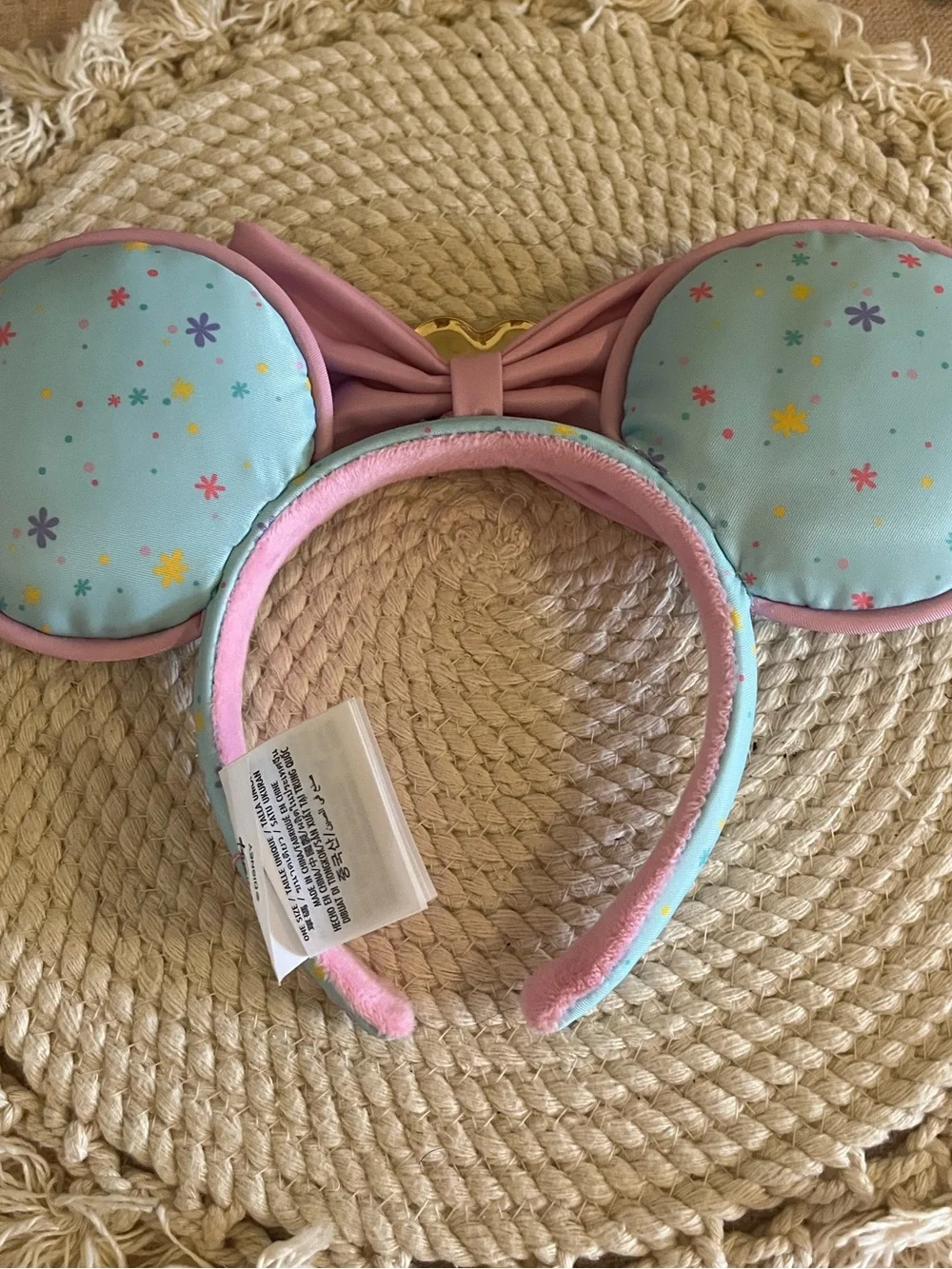 Disney Pink & Light Blue Castle Minnie Ear Headband with Gold Heart Accent